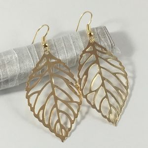 Gold Metal Leaf Dangle Earrings New